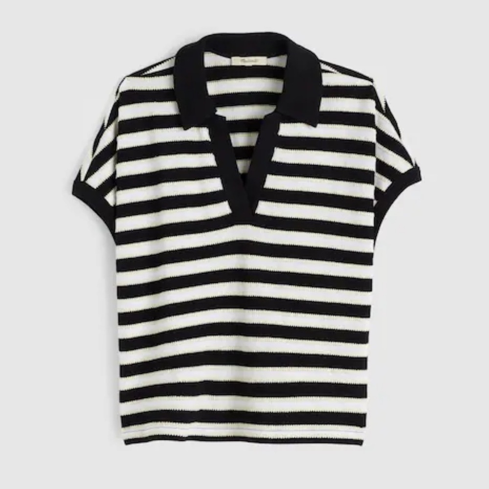 Madewell Relaxed V-Neck Polo Shirt in Stripe Green Size XS - Picture 4 of 13